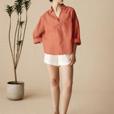 Linned Oversized Fit Pocket Skjorte ELOWEN