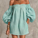 Cosima | Off-Shoulder Lantern-Sleeve A-Line Kjole