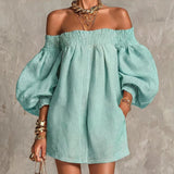 Cosima | Off-Shoulder Lantern-Sleeve A-Line Kjole