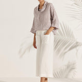 Linned-Cotton Dropped Collar Langærmet Top TRISTAN