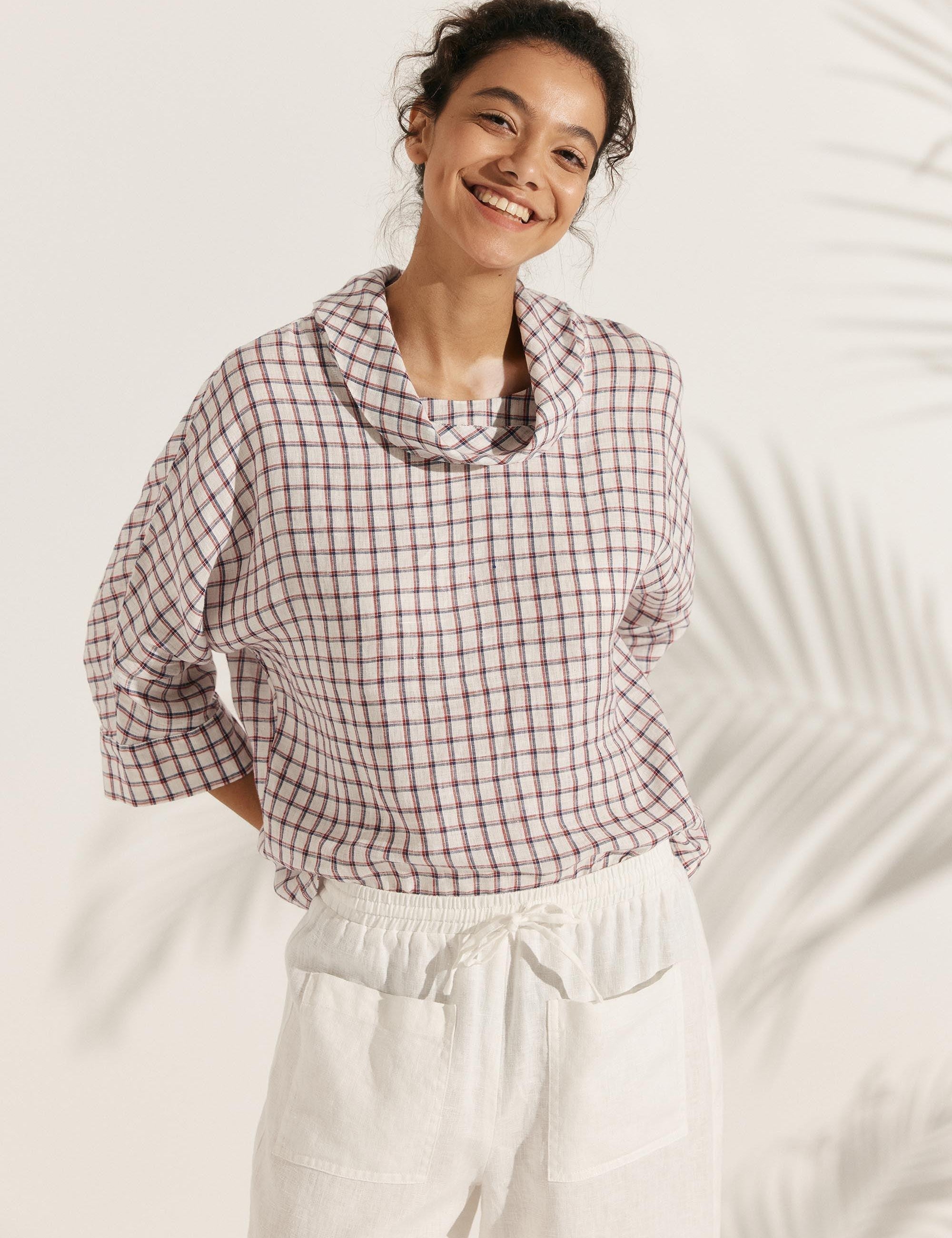 Linned-Cotton Dropped Collar Langærmet Top TRISTAN