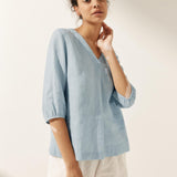 100% Linned Puffærmer Top LEAH