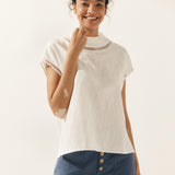 Linned-Bomulds Gingham Udsnit Turtleneck Top CAROL