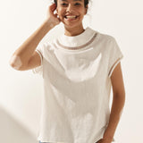 Linned-Bomulds Gingham Udsnit Turtleneck Top CAROL