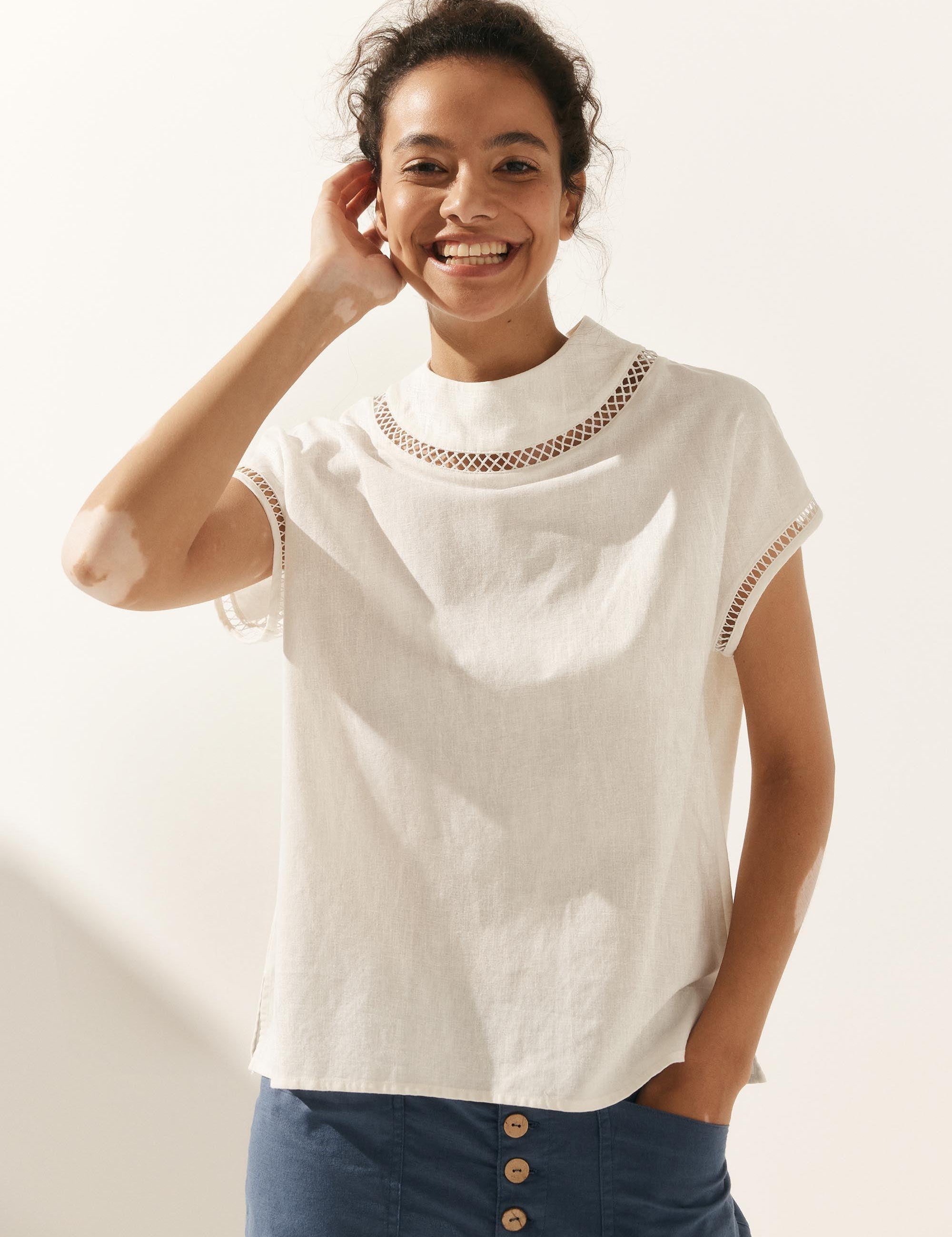 Linned-Bomulds Gingham Udsnit Turtleneck Top CAROL