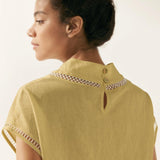 Linned-Bomulds Gingham Udsnit Turtleneck Top CAROL
