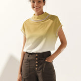 Linned-Bomulds Gingham Udsnit Turtleneck Top CAROL
