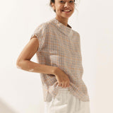 Linned-Bomulds Gingham Udsnit Turtleneck Top CAROL