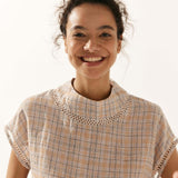 Linned-Bomulds Gingham Udsnit Turtleneck Top CAROL