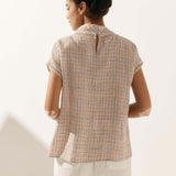 Linned-Bomulds Gingham Udsnit Turtleneck Top CAROL