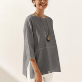 Linned Hvid Båd Hals Oversized Top AVA