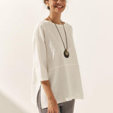 Linned Hvid Båd Hals Oversized Top AVA