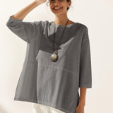 Linned Hvid Båd Hals Oversized Top AVA