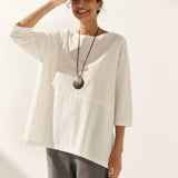 Linned Hvid Båd Hals Oversized Top AVA
