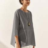 Linned Hvid Båd Hals Oversized Top AVA