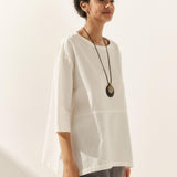 Linned Hvid Båd Hals Oversized Top AVA