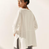 Linned Hvid Båd Hals Oversized Top AVA