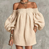 Cosima | Off-Shoulder Lantern-Sleeve A-Line Kjole