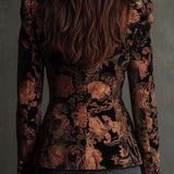 Bertille | Blazer Tailleur Med Blomsterprint i Sort og Bronze