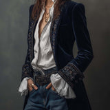 Athénaïs | Lange Gebordurede Vintage Jakke Marineblå