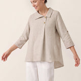100% Linned Asymmetrisk Knapstolpe Skjorte CLARISSA