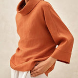 Linned-Cotton Dropped Collar Langærmet Top TRISTAN