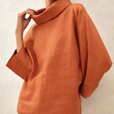 Linned-Cotton Dropped Collar Langærmet Top TRISTAN