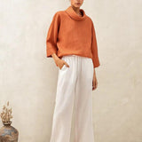 Linned-Cotton Dropped Collar Langærmet Top TRISTAN