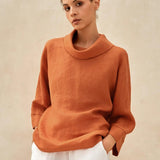 Linned-Cotton Dropped Collar Langærmet Top TRISTAN