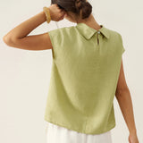 100% Linned Cap Sleeve Blød-Fold Krave Top YVONNE
