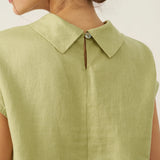 100% Linned Cap Sleeve Blød-Fold Krave Top YVONNE