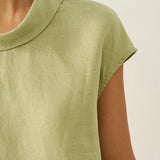 100% Linned Cap Sleeve Blød-Fold Krave Top YVONNE
