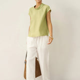 100% Linned Cap Sleeve Blød-Fold Krave Top YVONNE