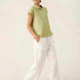 100% Linned Cap Sleeve Blød-Fold Krave Top YVONNE