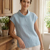100% Linned Cap Sleeve Blød-Fold Krave Top YVONNE
