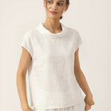 100% Linned Cap Sleeve Blød-Fold Krave Top YVONNE