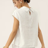100% Linned Cap Sleeve Blød-Fold Krave Top YVONNE