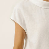 100% Linned Cap Sleeve Blød-Fold Krave Top YVONNE