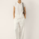 100% Linned Cap Sleeve Blød-Fold Krave Top YVONNE