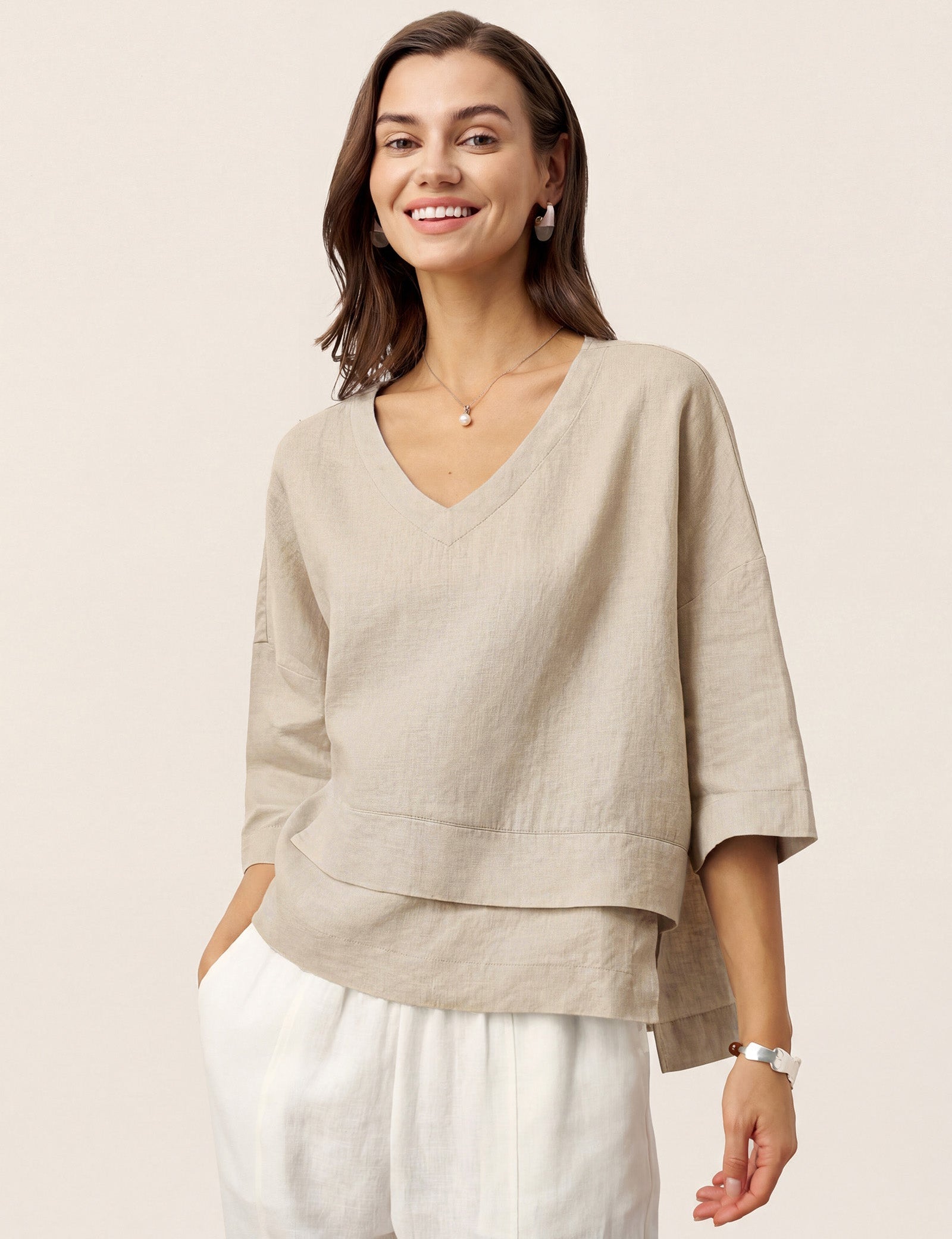 100% Linned Drop Shoulder Asymmetrisk Lagdelt Hem Overtop VIOLA
