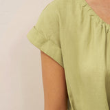 100% Linned Pleated Crew Neck Midi Kjole med Aftagelige Bånd MIRA