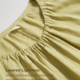 100% Linned Pleated Crew Neck Midi Kjole med Aftagelige Bånd MIRA