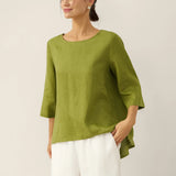 100% Linned Rundhalset Asymmetrisk Kant Top BRIANNA