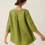 100% Linned Rund Hals Asymmetrisk Kant Top BRIANNA
