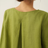 100% Linned Rund Hals Asymmetrisk Kant Top BRIANNA