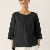 100% Linned Rund Hals Asymmetrisk Kant Top BRIANNA