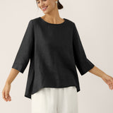 100% Linned Rund Hals Asymmetrisk Kant Top BRIANNA