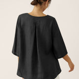 100% Linned Rund Hals Asymmetrisk Kant Top BRIANNA