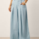 100% Linned Skulptureret Plisseret Elastisk Bag Relaxed Bukser VERIDIANA