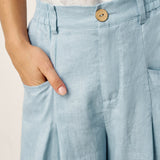 100% Linned Skulptureret Plisseret Elastisk Bag Relaxed Bukser VERIDIANA